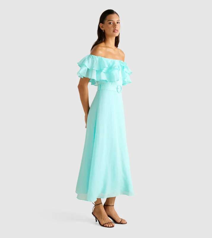 forever new  JEMIMA Off Shoulder Ruffle Midi Party Dress for Women | Best Price UAE